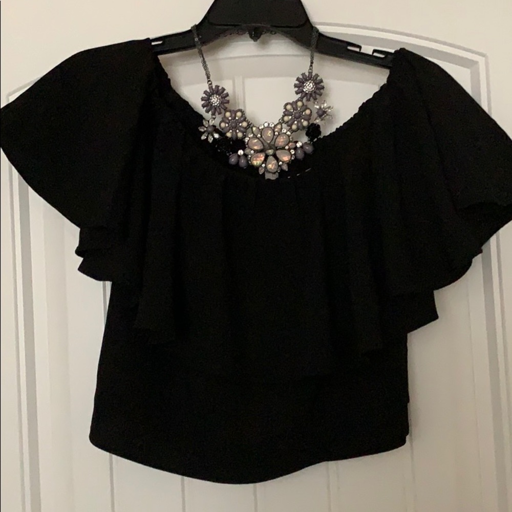 Rachel Roy black ruffle crop top